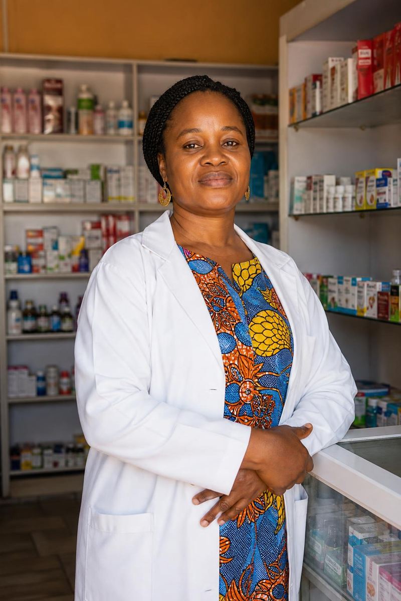 A pharmacist standing in her pharmacy in Makurdi